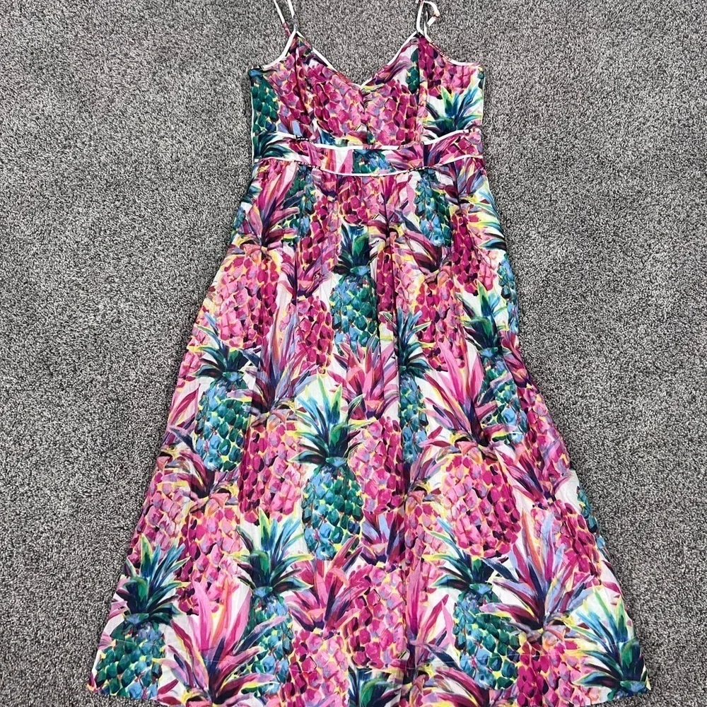 J.Crew Cotton Sleeveless Midi Dress Size 2T Ratti Pineapple Pink Tropical Preppy